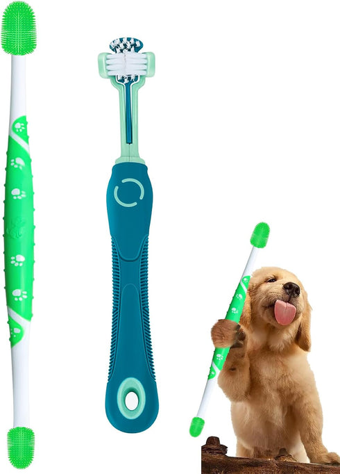 Dog Toothbrush 2PCS Dog Tooth Brush Three Sided Dog Tooth Brush Dual Head Toothbrush for Dogs, Soft Bristles Dog Tooth Brushing Kit Silicone 360 D...