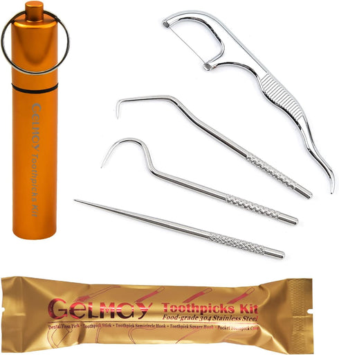 Toothpicks Pocket Set, Dental Floss Picks Kit Reusable, Stainless Steel Teeth Cleaning Tools, Flossers for Adults, Tooth Picker Oral Hygiene Trave...