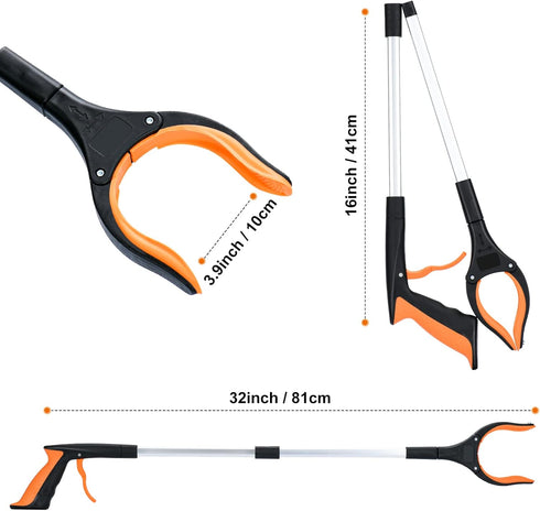 2-Pack Grabber Reacher Tool,32 Inch Extra Long Foldable Pick Up Stick with Strong Grip Magnetic,360°Rotating Anti-Slip Jaw,Trash Claw Grabber Tool...