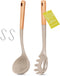 Silicone Spaghetti Spoon, Large Soup Ladle Spoon, Nonstick Pasta Server Set, Heat Resistant Pasta Fork, Kitchen Cooking Utensils with Wooden Handl...