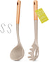 Silicone Spaghetti Spoon, Large Soup Ladle Spoon, Nonstick Pasta Server Set, Heat Resistant Pasta Fork, Kitchen Cooking Utensils with Wooden Handl...