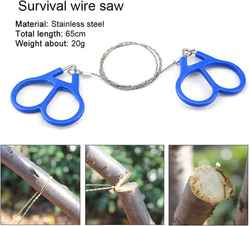 Camping Wire Saw - Stainless Steel Pocket Wire Saw Survival Gear Accessories for Outdoor Camping Hiking Hunting Tree Cutting and Backpacking, Blue...
