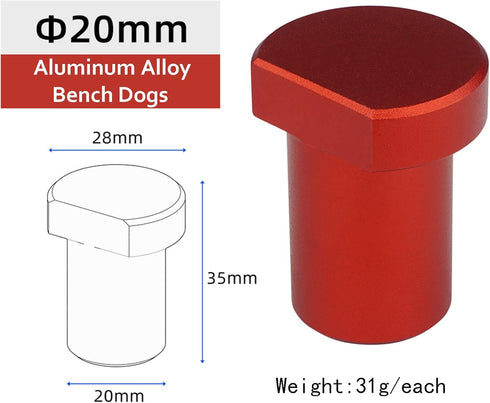 6 Pack Bench Dogs, Aluminum Alloy Bench Brake Inserts For 20mm Dog Holes, A Woodworking Shop Essential (20mm,Red)...