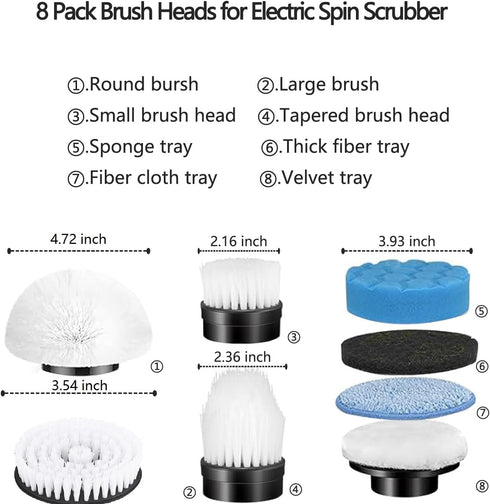 Electric Spin Scrubber Replacement Heads 8 in 1 Cleaning Brush, for Electric Spin Scrubber of ANS-8051A/8050 Power Shower Scrubber,for Household a...