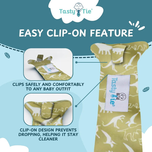 Tasty Tie Teething Tie, 3-in-1 Clip-on Baby Tie, Crinkle Toy & Silicone Teether for 3-6-9-12-18 Month Babies | GOTS Certified Organic Cotton | Uni...