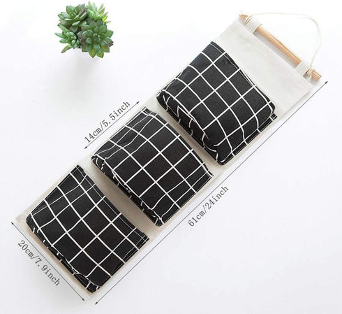 AUHOKY 3Pcs Wall Closet Hanging Storage Bag, Premium Linen Fabric Over The Door Organizer, Hanging Storage Pouches with 3 Pockets for Bedroom Bath...