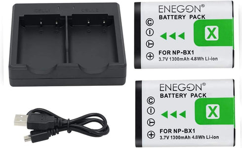 ENEGON NP-BX1 Battery (2-Pack) and Rapid Dual Charger for Sony NP-BX1 and Sony ZV-1, Cyber-Shot DSC-RX100, DSC-RX100 II/III/M4/M5/M6/M7/?/?/?/?/VA...