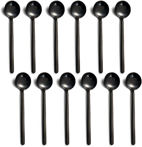 Dicunoy 12 Pack Black Espresso Spoons, 18/10 Stainless Steel Mini Coffee Teaspoons, 5 Inch Small Round Spoon for Tea, Sugar, Dessert, Cake, Ice Cr...