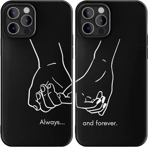 Black Matching Phone Cases compatible with - iPhone 14 Pro Max - 6.7 inch for Couples Holding Hands Cover Cute Always and Forever Shockproof Anniv...