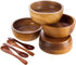 Set of 4 Small Round Acacia Wooden Bowls 3¾ Inch Diameter 1½" High With Spoons - Stackable Mixing Bowl Salad Soup Snack Dip Sauce Charcuterie Wood...
