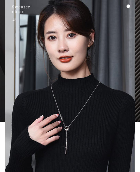 Sither Lariat Y Necklace for Women Long Crystal Sweater Chain Necklace Dainty Dressy Necklace Jewelry for Winter Evening Party Christmas Gift (sil...