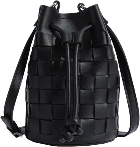 Bucket Purses for Women, Mini Leather Woven Bucket Bag Drawstring Purse Hobo Crossbody Bucket Handbags...
