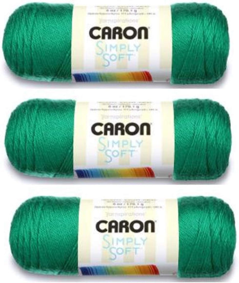 Caron Simply Soft Yarn 6 oz Med (4) Weight (3-Pack) Kelly Green...