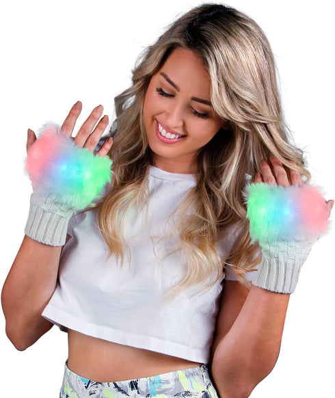 FlashingBlinkyLights Light Up Fuzzy Fingerless LED Glow Gloves...