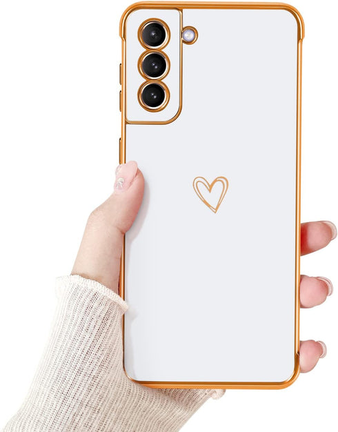 Compatible Samsung Galaxy S21 Plus 5G Case for Girls Women, Cute Love Heart Plating Electroplate Luxury Phone Case with Camera Protection+Anti-Dro...