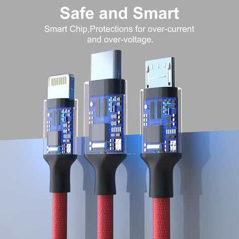 Multi 3 in 1 USB Long iPhone Charging Cable, 1.8M/5.9Ft Nylon Braided Universal Phone Charger Cord USB C/Micro USB/Lightning Connector Adapter for...