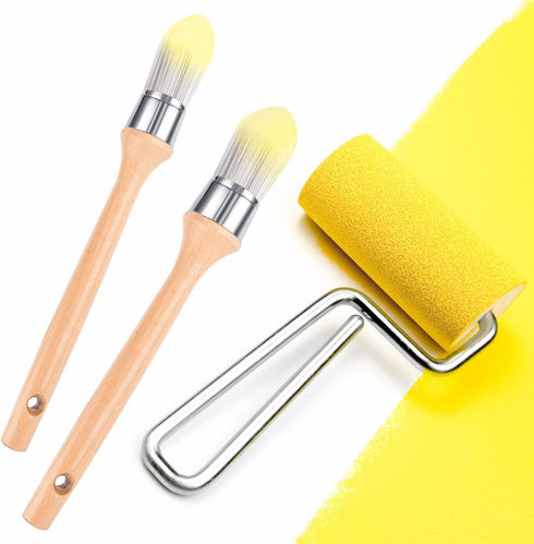 WXJ13 4 Pieces Trim Painting Tool Edge Painting Tool Corner Paint Brush Trim Paint Brush Paint Trimmer Edger Wooden Handle Round Painting Tool for...