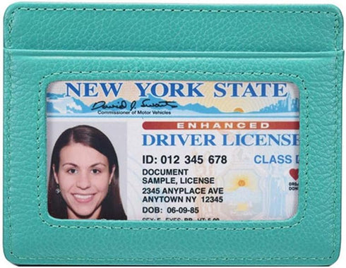 Unisex-Adult's Petite Credit Card Holder Leather Slim Minimalist Wallet, Light Blue with Id Window, Classic...