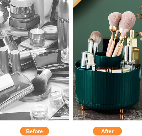 Makeup Organizer for Vanity, 360° Rotating Makeup Organizer, Large Capacity Cosmetic Display Case, Cosmetic Organizer with Brush Holder for Lotion...