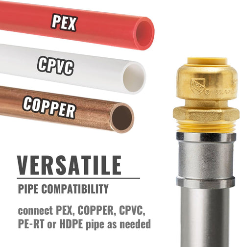 SUNGATOR 1/2 Inch x 3/4 Inch MNPT Adapter, No Lead Brass Push-to-Connect Plumbing Fittings to Connect PEX, Copper, CPVC, With A Disconnect Clip an...