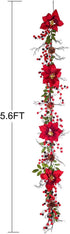 DearHouse 5.3 Ft Berry Christmas Garland, Artificial Poinsettia Garland with Red Berries and Holly Leaves, Pine Cone Garland for Winter Holiday Ne...