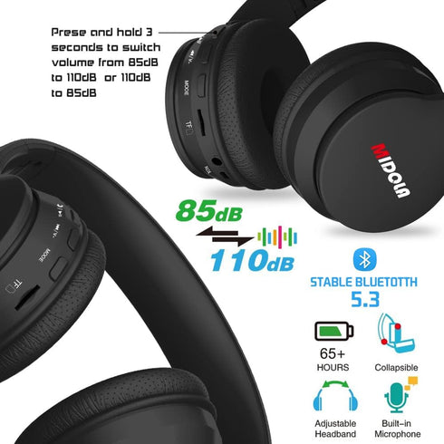 Kids Headphones Bluetooth 5.3 Wireless 60H Play Time Volume Limit 85/110dB Over Ear Foldable Protection Headset/Wired AUX Cord Mic for Child Boy G...