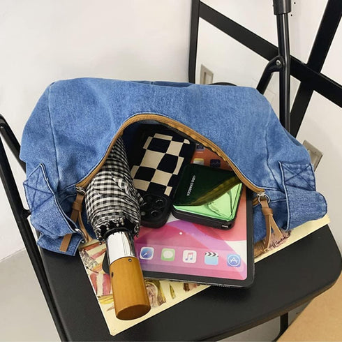 Denim Purse for Women Cross Body Bag Blue Jean Purses Canvas Tote Crescent Shoulder Bag Crossbody Hobo Handbags...
