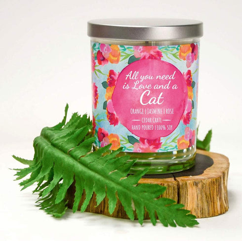 Funny Candles - All You Need is Love and A Cat - Orange, Jasmine, Rose - Cat Mom Gifts, Luxury Soy Funny Candles, 13.5 oz. Jar, 10 Oz. Candle, Cat...
