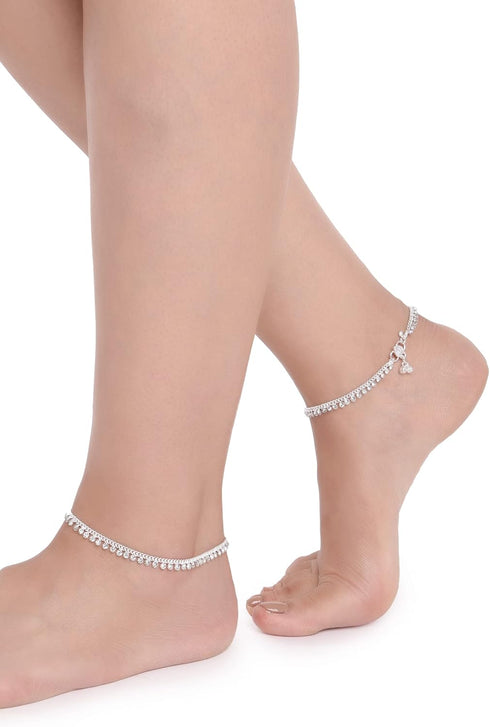 Efulgenz Indian Anklets for Women Crystal Anklet for Women Silver Indian Anklets Silver Payal for Women Oxidised Silver Jewelry Set Indian Anklet ...