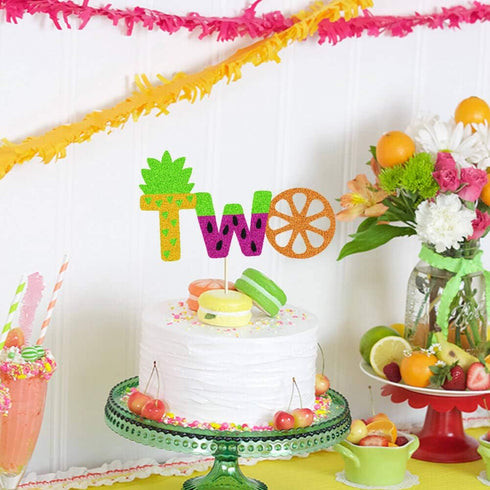 Twotti Frutti Cake Topper Summer Fruit 2nd Birthday Cake Decor Pineapple/Watermelon/Orange/Lemon/Strawberry/Cherry/Banana Fruit Themed Second Birt...