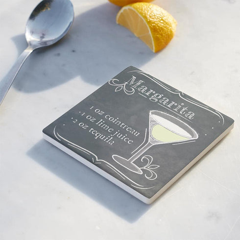 Margarita Drink Recipe Coaster, Joyride Home Decor, Single Ceramic Coaster, 4-inch Individual Square Drink Coaster, Non-Slip Cork Back, Protects S...