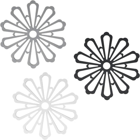 allydrew Non-Slip Insulated Silicone Carved Trivets, Flexible and Durable Floral Coasters Multi-Use Pot Holders & Placemats Set, 3 Pcs, Black, Whi...