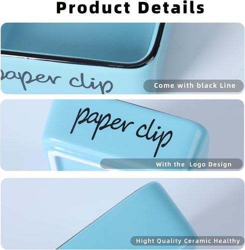 Farmhouse Square Paper Clip and Binder Clip Holders,Ceramic Binder Clip Dispenser Organizer for Desk, Cute Office Push Pins Holder, 3.3-Inch (Turq...