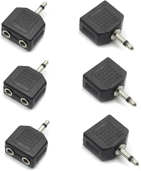 3.5mm Mono Male to Dual 3.5mm Female Mono Audio Y Splitter Microphone Converter Headphone Adapter Connector - 6 Pcs...