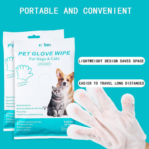 Pet Cleaning & Grooming Glove Wipes, Hypoallergenic Dog Deodorising Bath Wipes, Easy Dry Cleaning Gloves Cat Wipes, Nourishing Fur Wipes, For Groo...