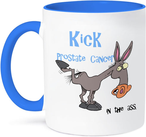 3dRose (mug_115643_6) Kick Prostate Cancer In The Ass Awareness Ribbon Cause Design - Two Tone Blue Mug, 11oz...