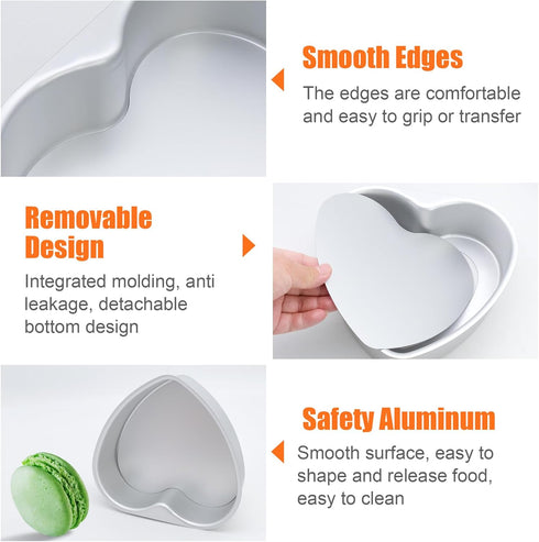 Heart Shaped Cake Pans, 8 inch Aluminium Alloy Heart Cake Mold, DIY Heart Baking Pan with Removable Bottom for Wedding, Birthday, Anniversary...