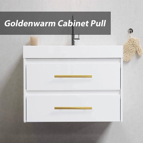 goldenwarm 2Pcs Brushed Brass Cabinet Cupboard Drawer Door Handle Pull Knob for Furniture Kitchen Hardware 6-1/4in Hole Center 8-4/5in Overall Len...
