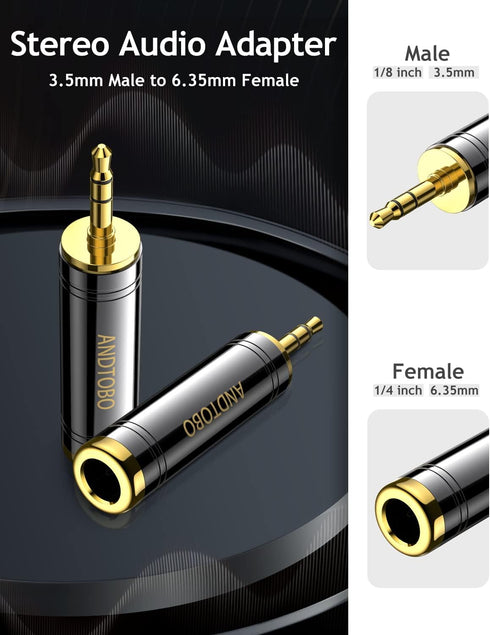ANDTOBO 3.5mm Male to 1/4'' Female Stereo Pure Copper Headphone Adapter,3.5mm(1/8'') Plug Male to 6.35mm (1/4'') Jack Female Stereo Adapter for He...