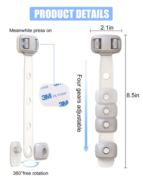 Baby Proofing Child Safety Locks(3 PCS) - Cabinet Locks for Babies,3M Adhesive Cabinet Latches, Multi-Purpose for Fridge Drawers,Ovens Toilet Seat...