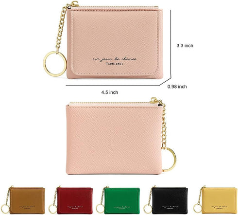 Coin Purse Mini Pouch Case Womens Change Wallet Keychain Zipper Pocket with Front Card Holder Organizer Fashion Slim Wallets (Red)...