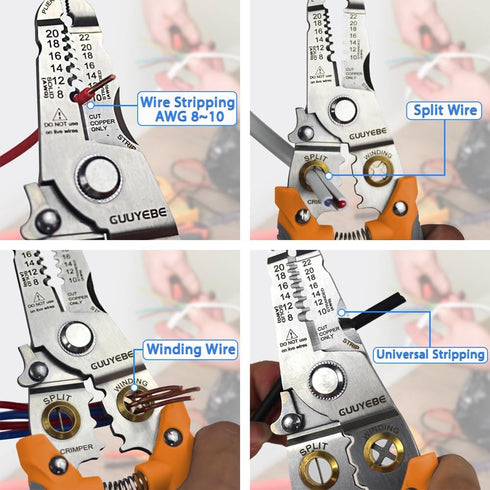 Wire Stripper, Multifunctional Wire Strippers Electrical with Cuts 8 10 12 14 16 18 20 22 AWG Cutter Pliers Splitter Winding Wires Cable Crimper C...