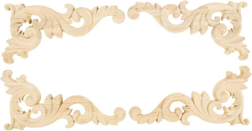 MUXSAM Wood Carved Appliques Onlays, 1-Pair Unpainted Small Wooden Carvings Decals Corner Decorative Plaques for Mirrors Walls Doors Bed Fireplace...