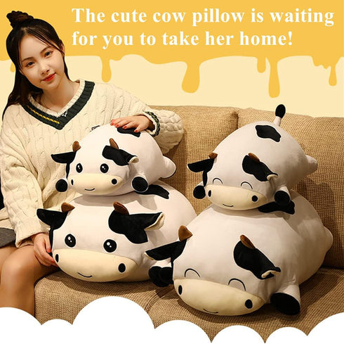 WUYU Cow Plush Pillow, Adorable Stuffed Animal Plush Toy, Soft Cow Hugging Pillow for Kids Boys Girls (Squinting,13.7in)...