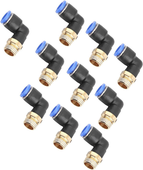Push in Joint Pneumatic Connector, 10 pcs 8mm G1 push in anslutningar 90 Degree Male Thread Quick Fittings Push to Connect Lock Elbow Pipe L Shape...