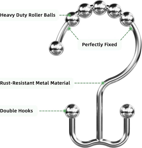 Amazer Shower Curtain Rings, Rust-Resistant Metal Double Shower Hooks for Curtain Rolling Shower Curtain Hooks Rings Shower Rings for Bathroom Sho...