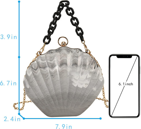 Women Mini Seashell Evening Clutch Top-Handle Bag Chain Strap Cross-body Shoulder Bag...