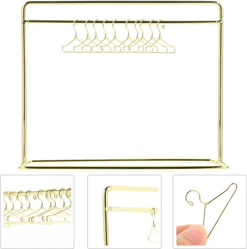 STOBOK Miniature Doll Garment Rack Set Mini Doll Dress Clothing Display Rack with 10Pcs Mini Doll Clothes Hangers Doll House Furniture Accessories...