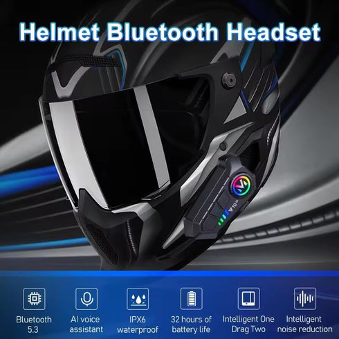 Y102X Helmet Talk Motorcycle Helmet Headset, Wireless Helmet Intercom for 2 People to Talk, with CVC Noise Reduction Music Control Response, Bluet...