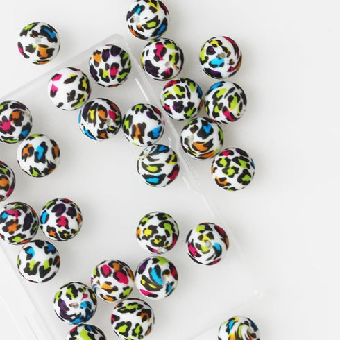 30 Pieces Silicone Beads, BetterJonny 15mm Loose Beads with Storage Box Colorful Leopard Print Round Beads for Necklace Bracelet DIY Crafts...